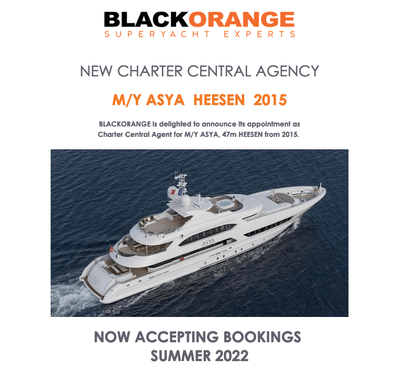 NEW CHARTER CENTRAL AGENCY  M/Y ASYA  HEESEN  2015